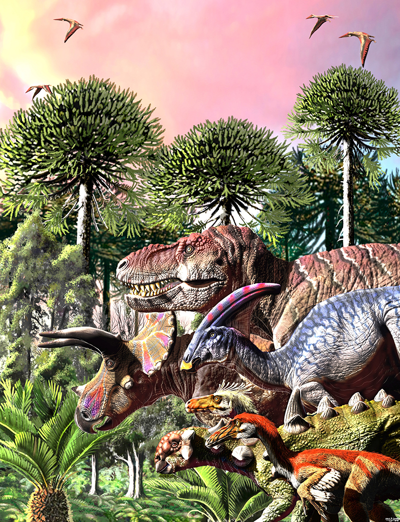 Illustration montrant différents types de dinosaures