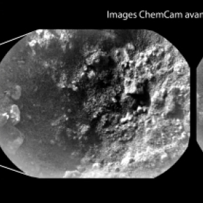 Images du sol martien avant et après les tirs lasers de ChemCam.
1 : image Mastcam
2 : images RMI ChemCam
Crédits : NASA/JPL-Caltech/LANL/CNES/IRAP/IAS/CNRS[...]