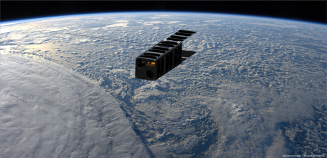 © T. Pesquet ESA / NASA - Lesia / Observatoire de Paris  Impression d'artiste de PicSat en orbite autour de la Terre.