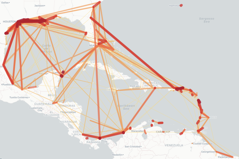The TRAFFIC tool can show the intensity of maritime trade within the Caribbean area.