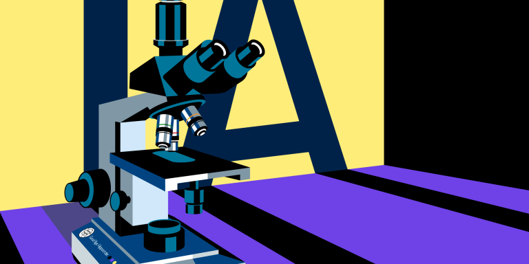 Illustration un microscope devant le sigle "IA"