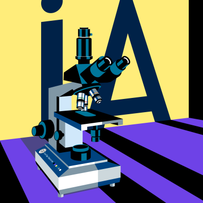 Illustration un microscope devant le signe "IA"