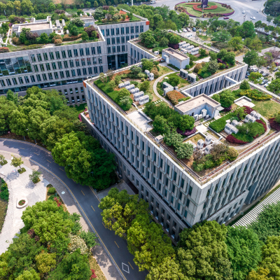 Aerial photograph of green buildings