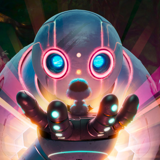 Roz, le robot du film le robot sauvage, tient dans sa main un oisillon